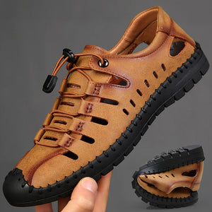 Men's Aviator Wrapped Toe Hollow Leather Sandals