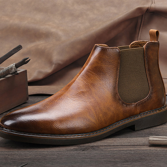 Invomall Men's Comfortable Fashion Leather Chelsea Boots