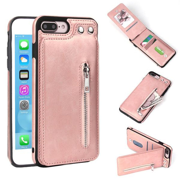Invomall Luxury PU Leather Zipper Wallet Cards Slot Holder Phone Case For iPhone