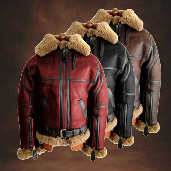 Invomall Men's Fleece Leather Jacket