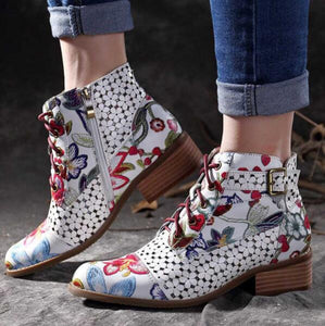 Invomall Bohemian Women's Vintage Leather Ankle Boots