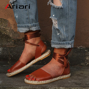 Shoes - Women's Leather Peep Toe Sandals