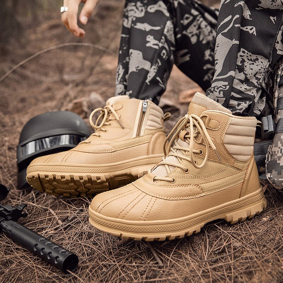 Invomall Men's Waterproof Leather Combat Boots