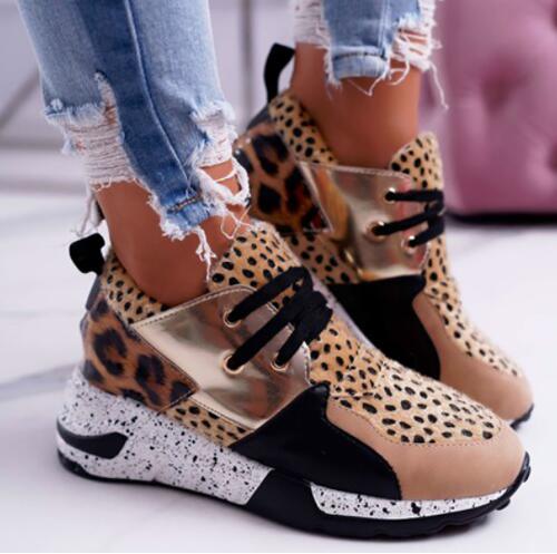 Invomall Women Leopard Mesh Sneakers