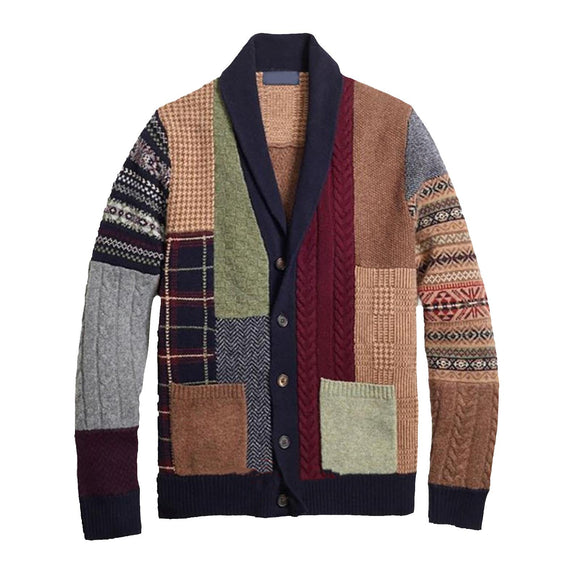 Invomall Men's Long Sleeve Patchwork Buttons Cardigan