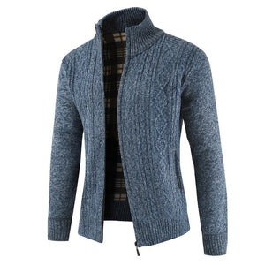 Invomall Men's Stand Collar Zipper Knitted Casual Sweatercoat