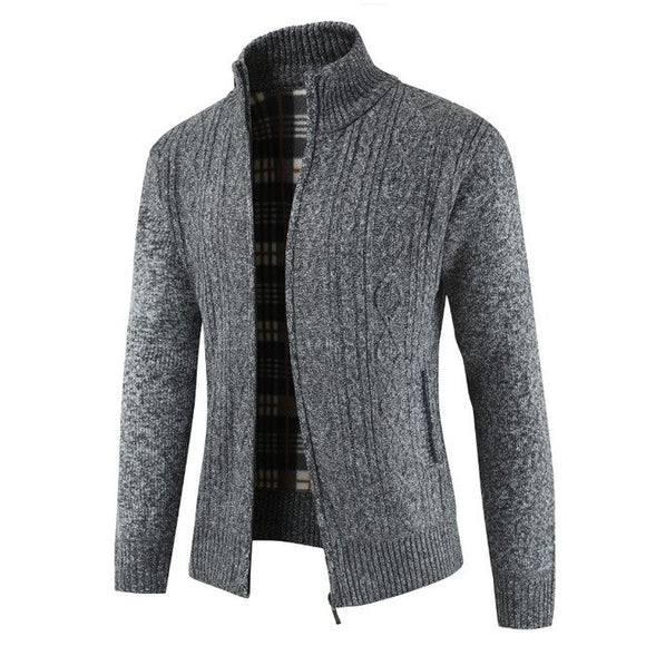 Invomall Men's Stand Collar Zipper Knitted Casual Sweatercoat