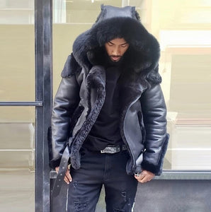 Invomall Men's Winter Fur Jacket Hooded Coat