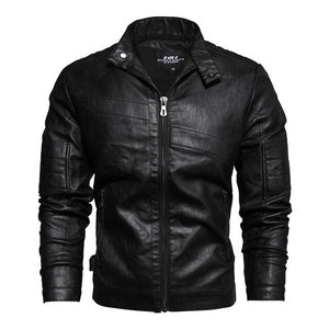 Invomall Men's Warm Fleece Leather Jacket