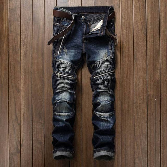 New Men Slim Zipper Leisure Jeans