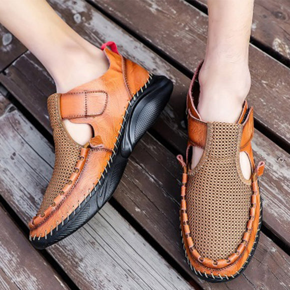 Invomall Men's Handmade Leather Casual Sandals