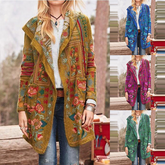 Invomall Women's Floral Long Coat Outerwear
