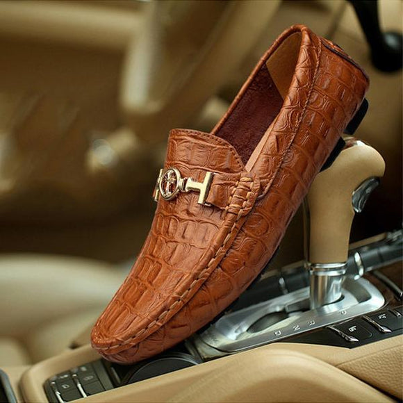 Invomall Alligator Soft Leather Loafers Men‘s Shoes