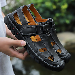 Invomall Men's Genuine Leather Sandals Slippers