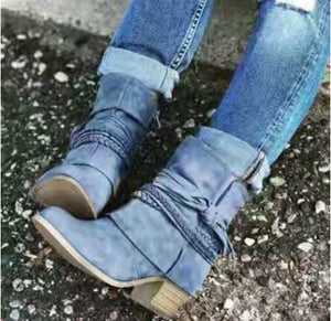 Invomall Ladies Vintage Zip Boot