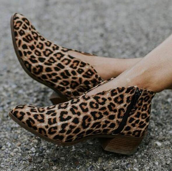 Shoes - Women's Sexy Leopard Flock Leather Shoes