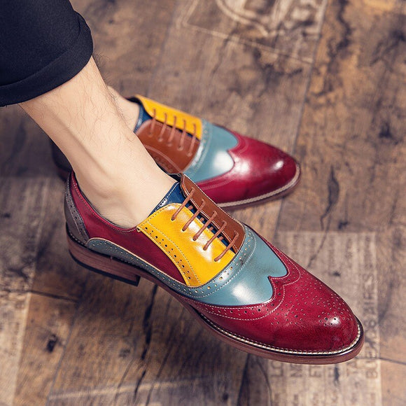 Pointed Toe Mixed Color Slip-On Dress Shoes