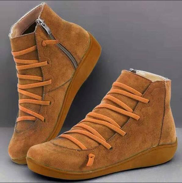 Invomall Women Retro Leather Soft Bottom Comfortable Boots
