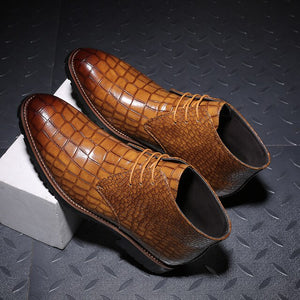 Invomall Men‘s Crocodile Pattern Casual Leather Ankle Boots