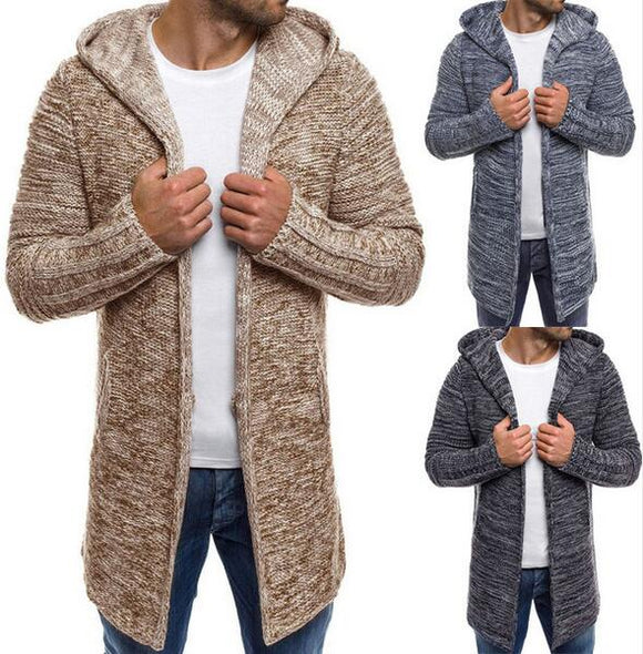Invomall New Men's Solid Knit Trench Coat Jacket