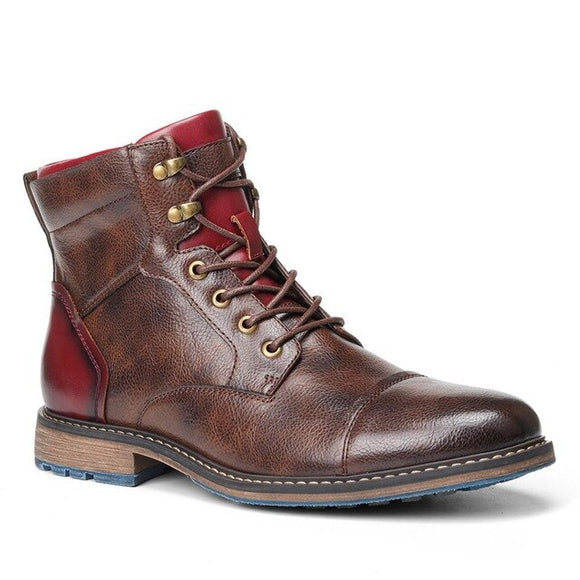 Invomall Men's Vintage Leather Cowboy Boots