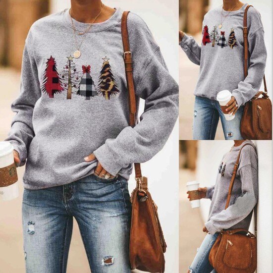 Invomall Women's Christmas Tree Print Sweatshirt