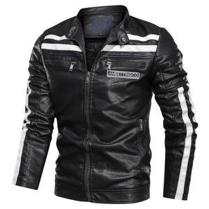 Invomall Men's Warm Motorcycle Bomber Leather Jacket
