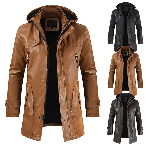 Fashion Leather Hooded Jacket