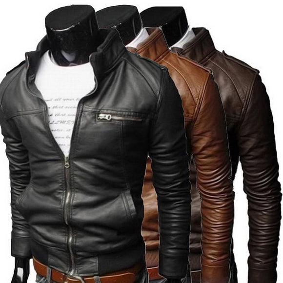 Invomall Men's Slim Fit Motorcycle Leather Jacket