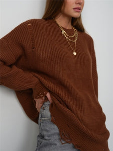 Ladies Autumn O-Neck Knitted Pullover