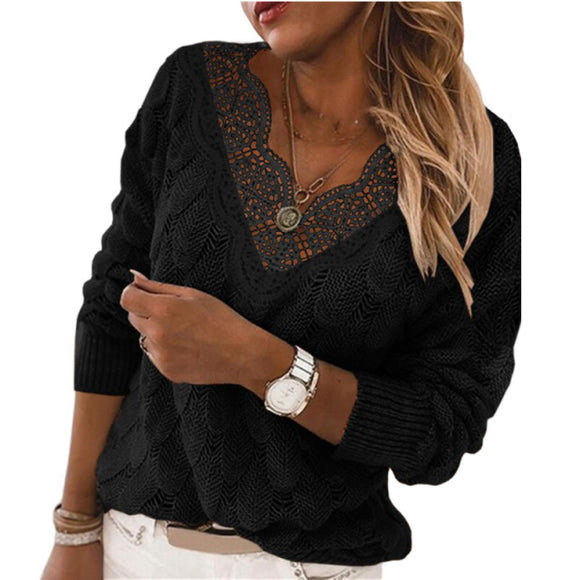 Sexy Lace V-neck Sweaters