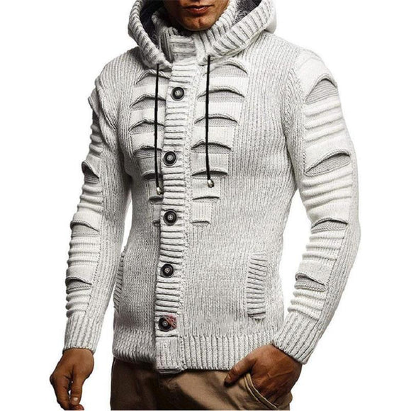 Invomall Men's Long Sleeve Hooded Cardigan Sweater