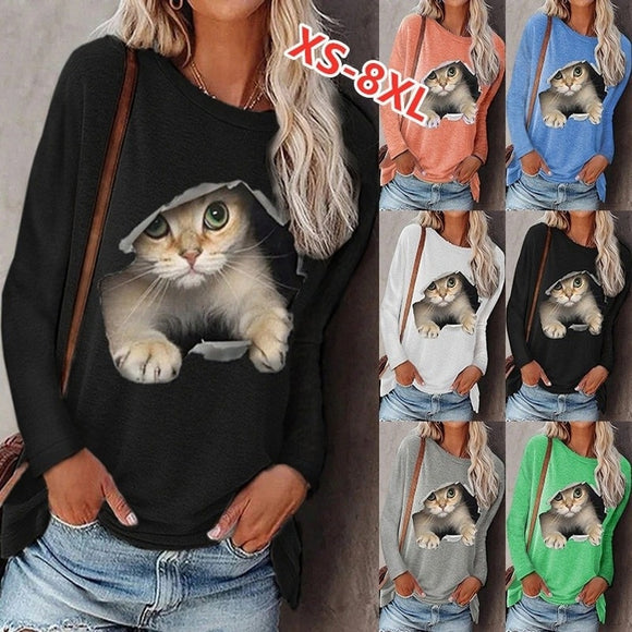 Cute Cat Printed Pullover