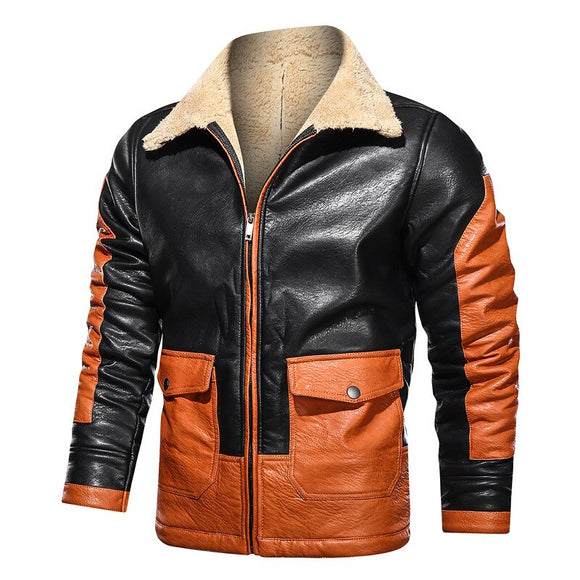 Invomall Men's Patchwork Vintage Leather Jackets