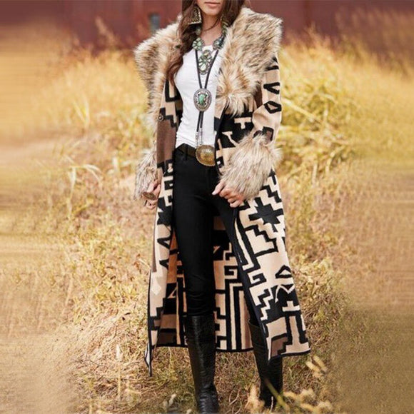 Invomall Women's Faux Fur Patchwork BohoThick Coat