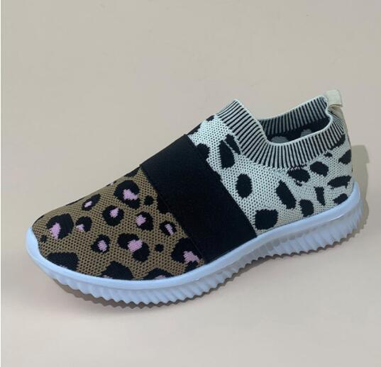 Invomall Ladies Leopard Mesh Breathable Slip-On Loafers