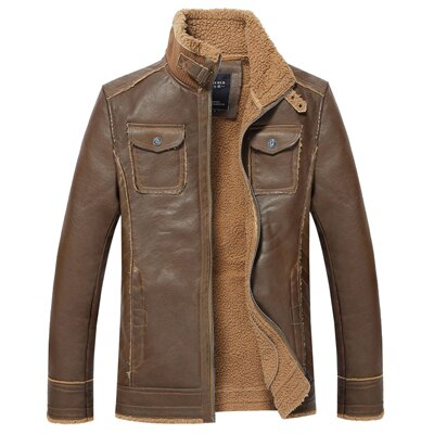 Invomall Men's Vintage Leather Jacket Thick Coat