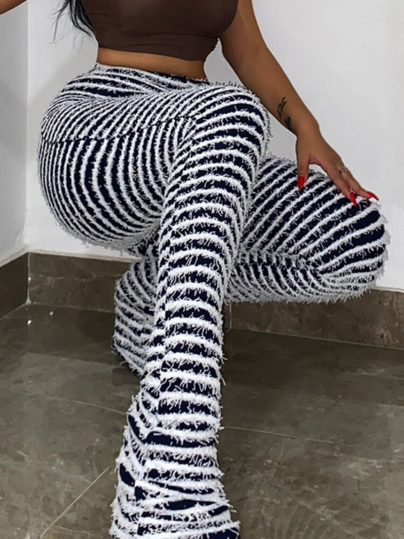 High Waist Fleece Striped Pants