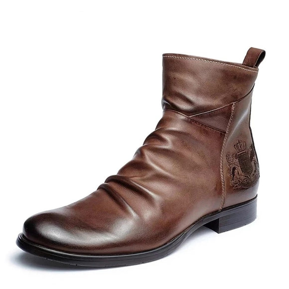 Invomall Men's Retro Leather Motorcycle Boots