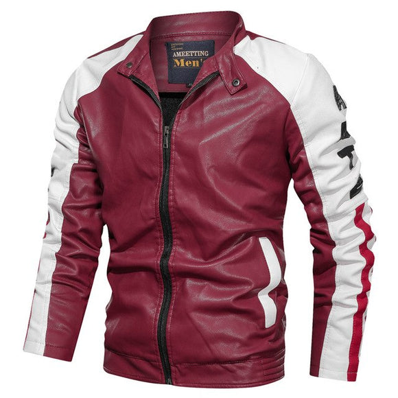 Invomall Men's Fashion Stand Collar Motorcycle Jacket