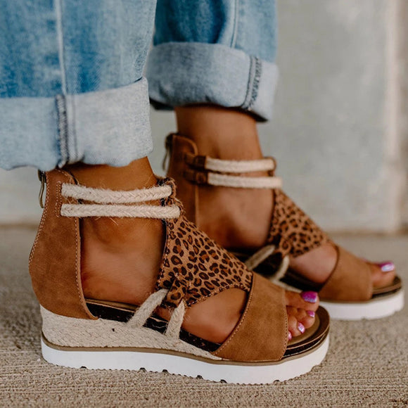 Ladies Peep Toe Leopard Sandals