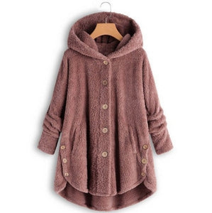 Button Solid Color Hooded Jacket