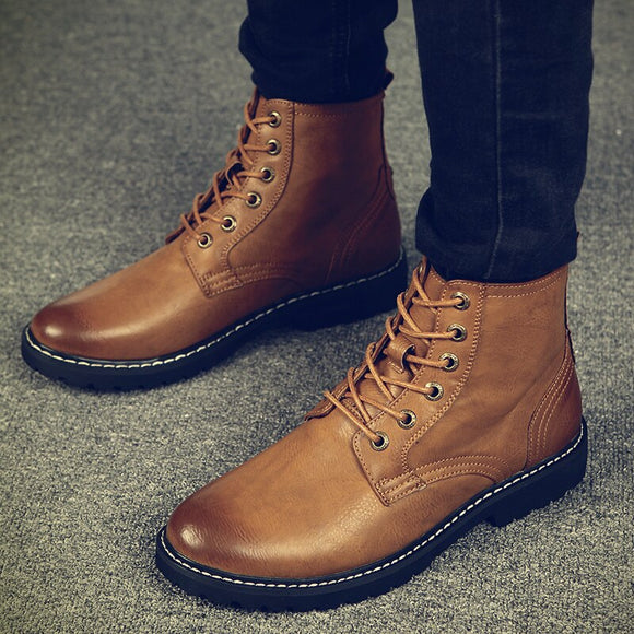 Invomall New Fashion Men's Autumn Winter Leather Boot