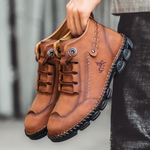 Invomall Men's Autumn Fashion Comfy Leather Boots