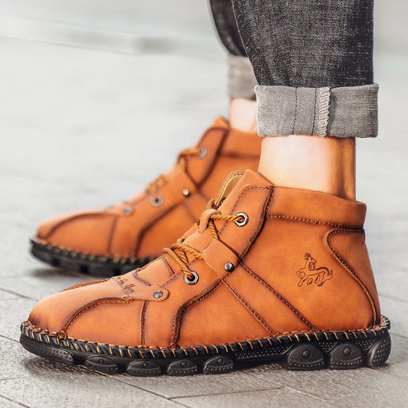 Invomall Men's Vintage British Genuine Leather Boots