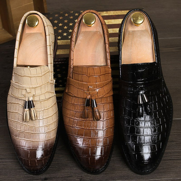 Invomall Men's Crocodile Print Tassel Oxford Shoes