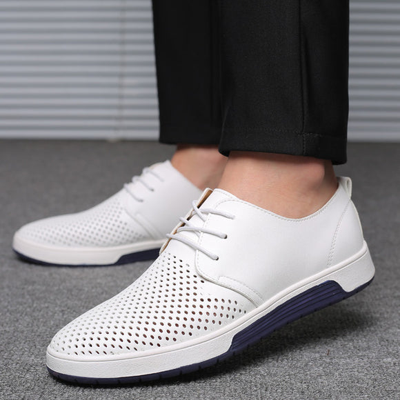 Invomall Leather Men Breathable Casual Shoes