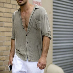 Invomall Men's Pocket Cotton Shirt