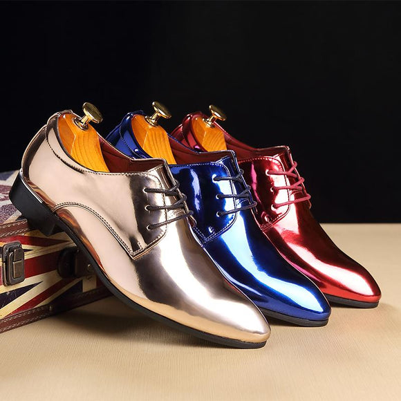 Invomall Luxury Brand Men's Patent Leather Dress Shoes