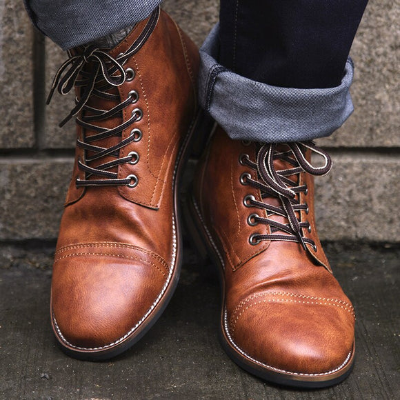Invomall Men's High Quality Autumn Winter Leather Boots